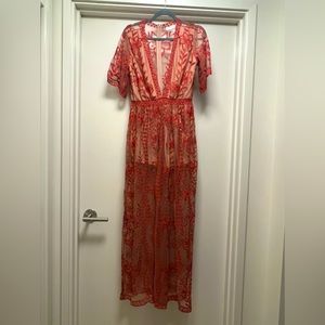 Burnt Orange Lace Romper Gown Size M
